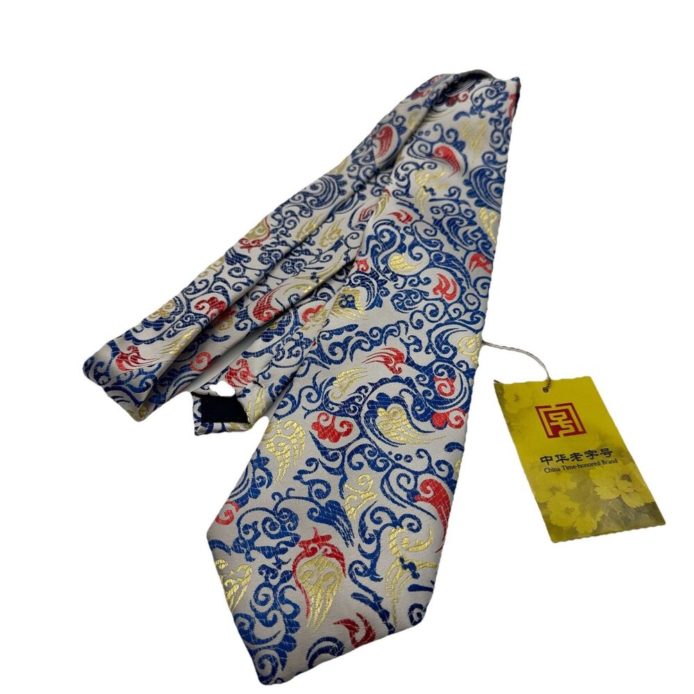 Tie‎ 100% Silk "China Time-honored Brand" (中华老字号) Yun Brocade Paisley NWT Bright